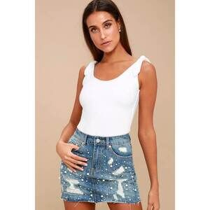 Lulus Pretty Pleased White Tie-strap Bodysuit - Size M